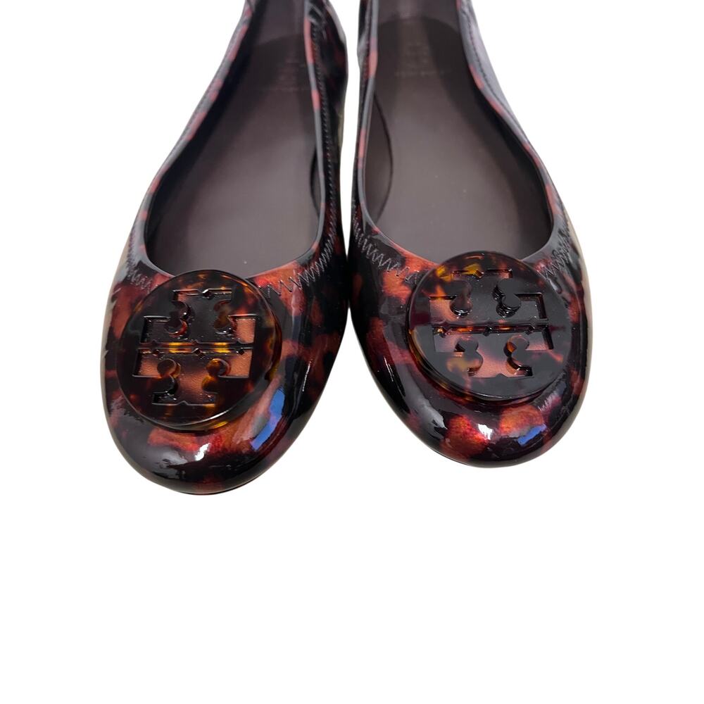Tory Burch Minnie Ballet Flats Women’s 8.5 Tortoise Patent Logo Slip-On - Picture 4 of 11